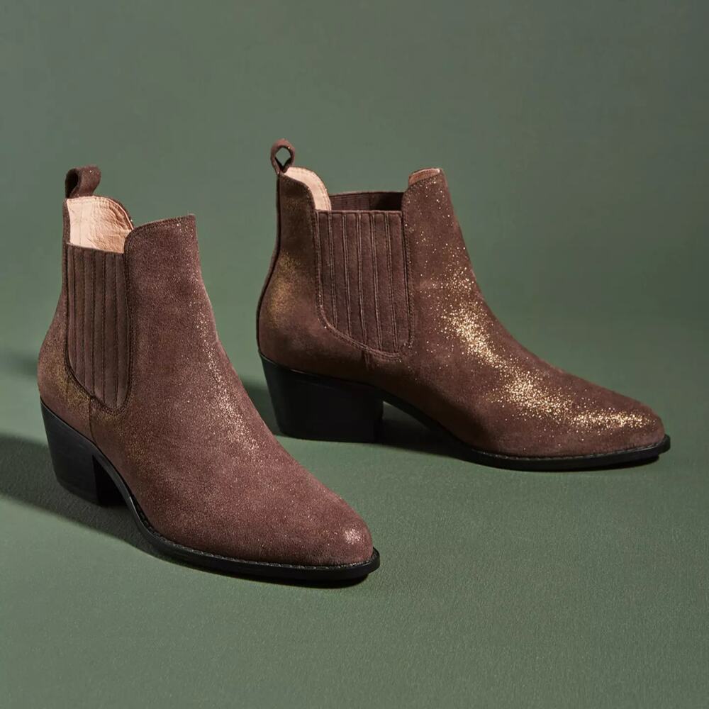 Anthropologie Metallic Chelsea Boots Chocolate Size 8